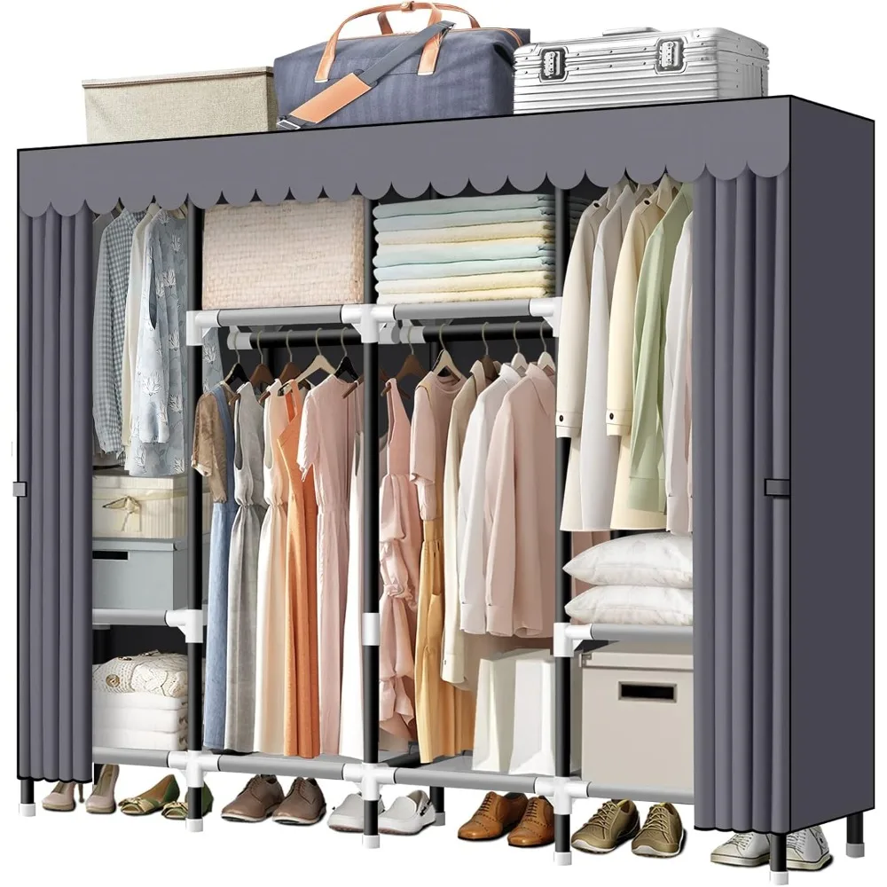 

Portable Closet, for Hanging Clothes with 4 Hanging Rods, 25mm Steel Tube Clothes Storage Organizer, Bedroom Furniture, Wardrobe