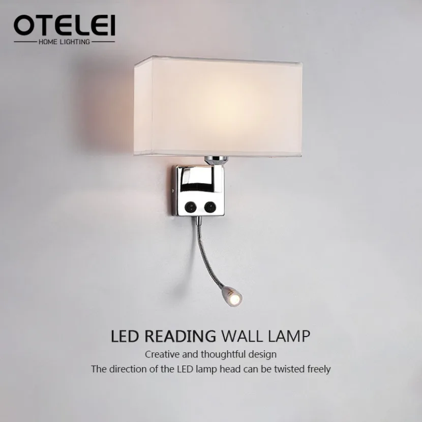 Modern E27 Wall Lamp with Switch Hotel Bedside Fabric LED Reading Light Bedroom Study Nordic Home Decoration Lighting Fixtures