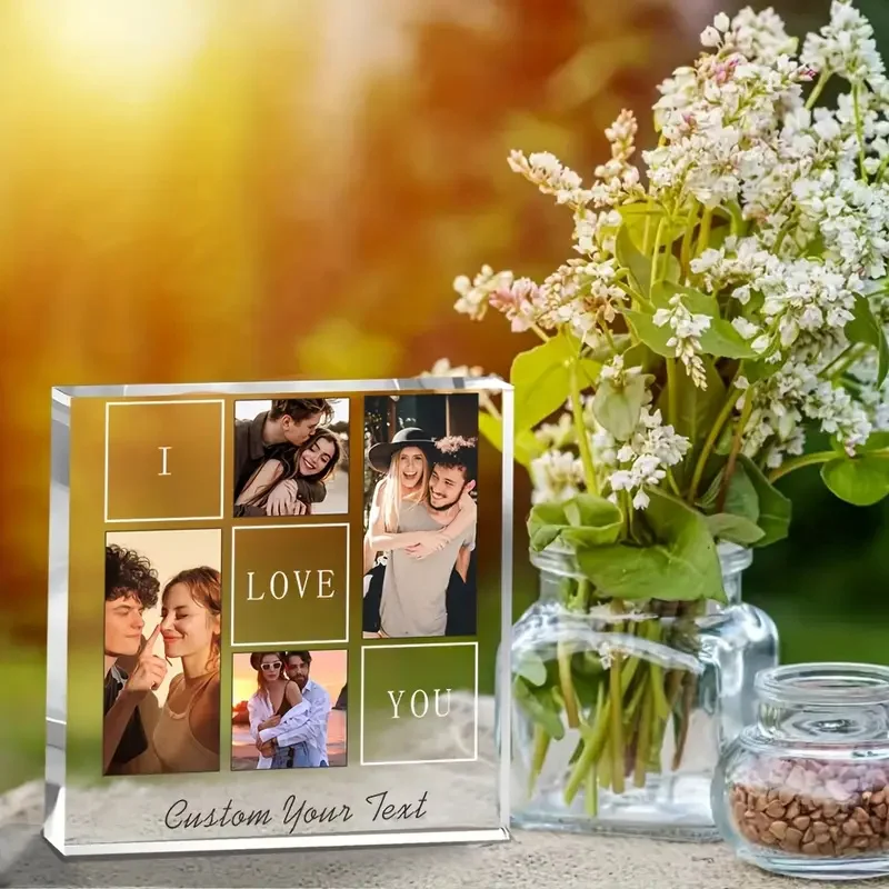 1pc custom transparent square picture ornaments customized couple Mother's Day wedding birthday gift customized home decoration
