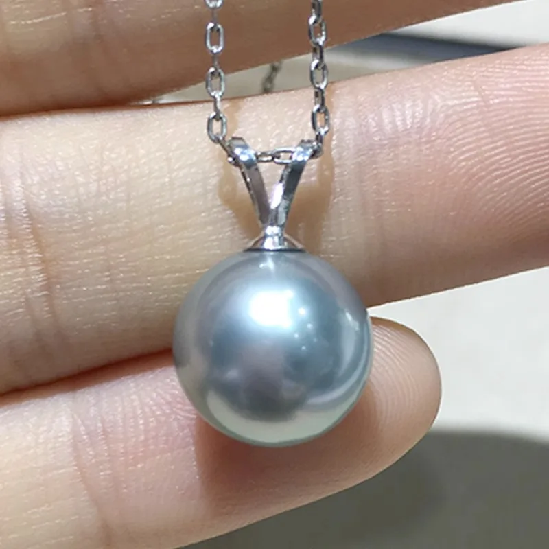 Fine Natural 11-12mm Gray Pearl Pendant Necklace Round Necklace, 925 Sterling Silver Pendants for Women Fashion Jewelry