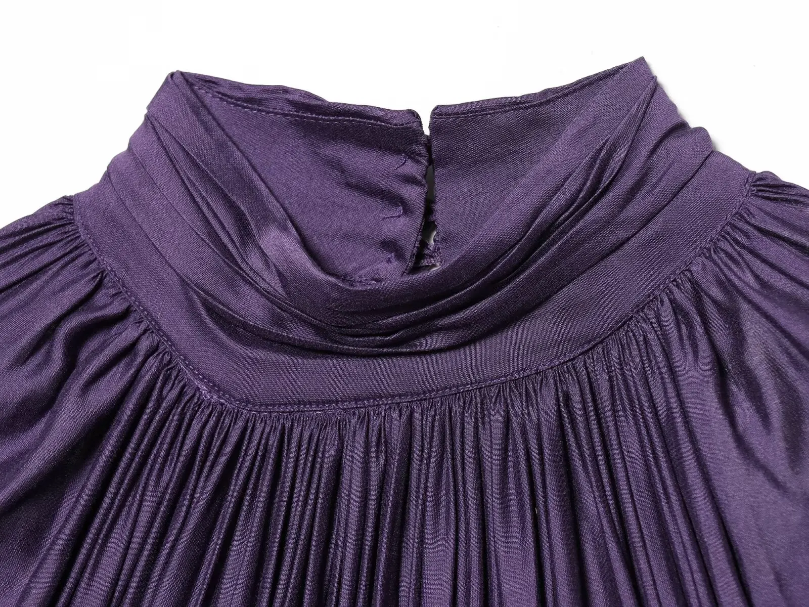 BSAY 2026 Französische Minimalistische Damen-Satinbluse mit Stehkragen, gerafftem Design, Laternenärmeln, lockerem Schnitt, glänzend, elegant, für Bürokleidung, Oberteil – Detail 21