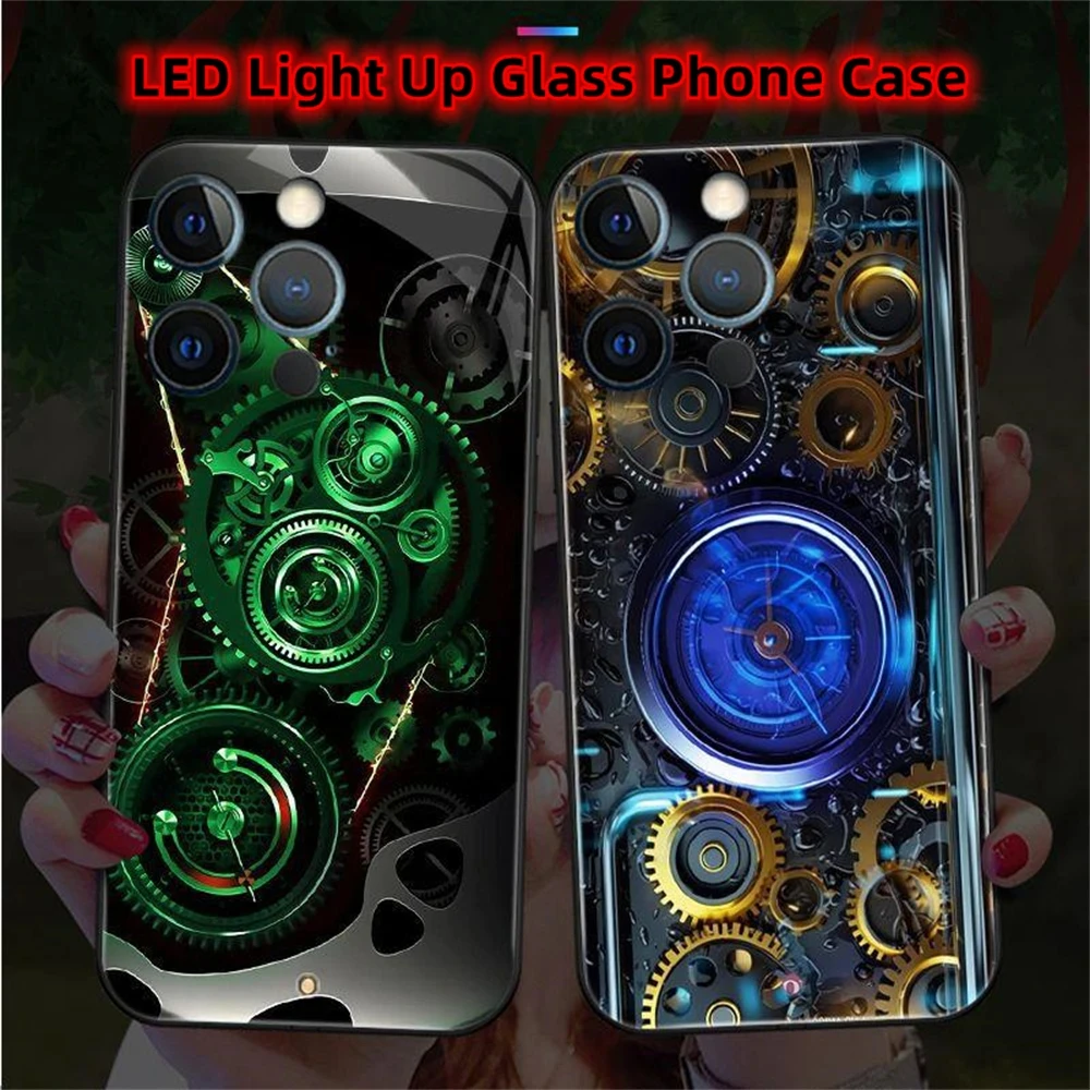 

2024 Luxury Mechanical Style LED Light Glow Luminous Phone Case Back Cover For Samsung S24 S23 S22 S21 S20 FE Note20 Plus Ultra