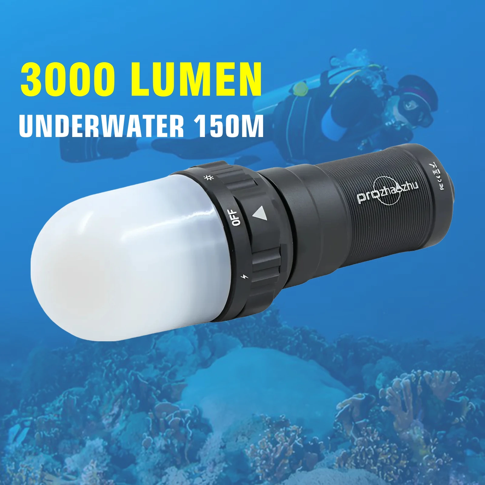 

DL-XS02 3000 Lumen LED Diving Strobe Underwater Beacon Signal Light IP68 Waterproof 150M Depth Rechargeable with 26650 Battery