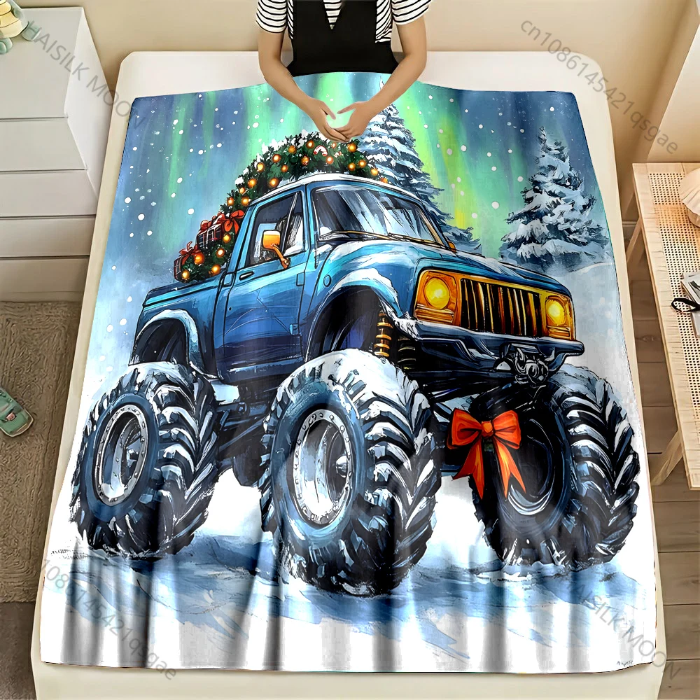 1PC Christmas Tree Pickup Truck Blanket Flannel Material Soft Warm for All Seasons, Home Outdoor Camping Picnics Luxury Gifts