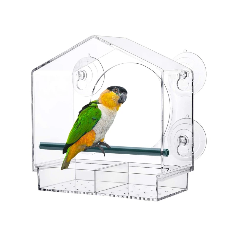 

Acrylic Window Bird Feeder Large Size with Suction Cup Detachable Seed Tray with Drain Hole Bird House for Bird Watching