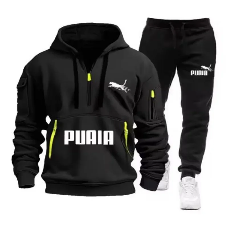 new hot selling men's track and field sportswear zipper hooded sweatshirt design+pants Two piece set of 2024