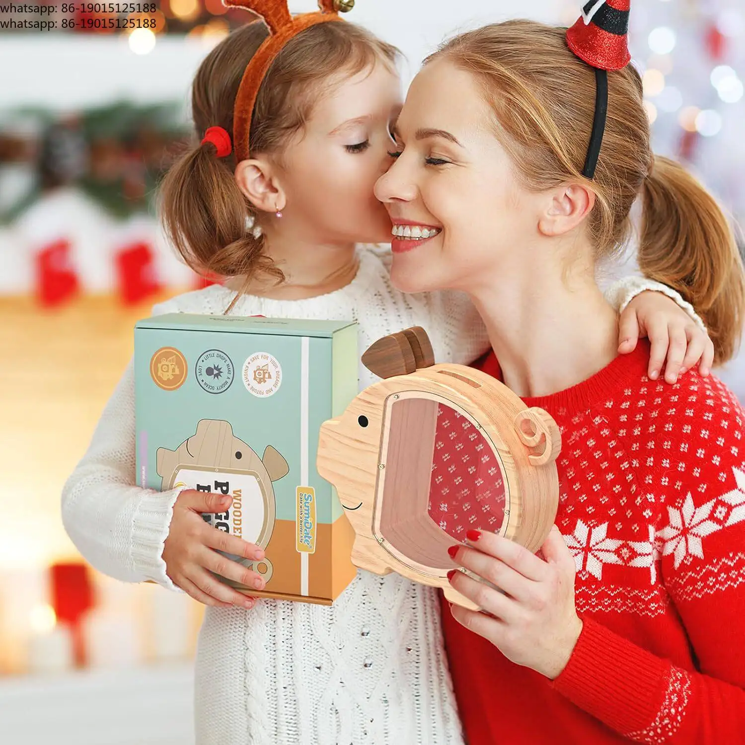 

High quality, wooden piggy bank children's creative piggy bank transparent acrylic coin storage tank