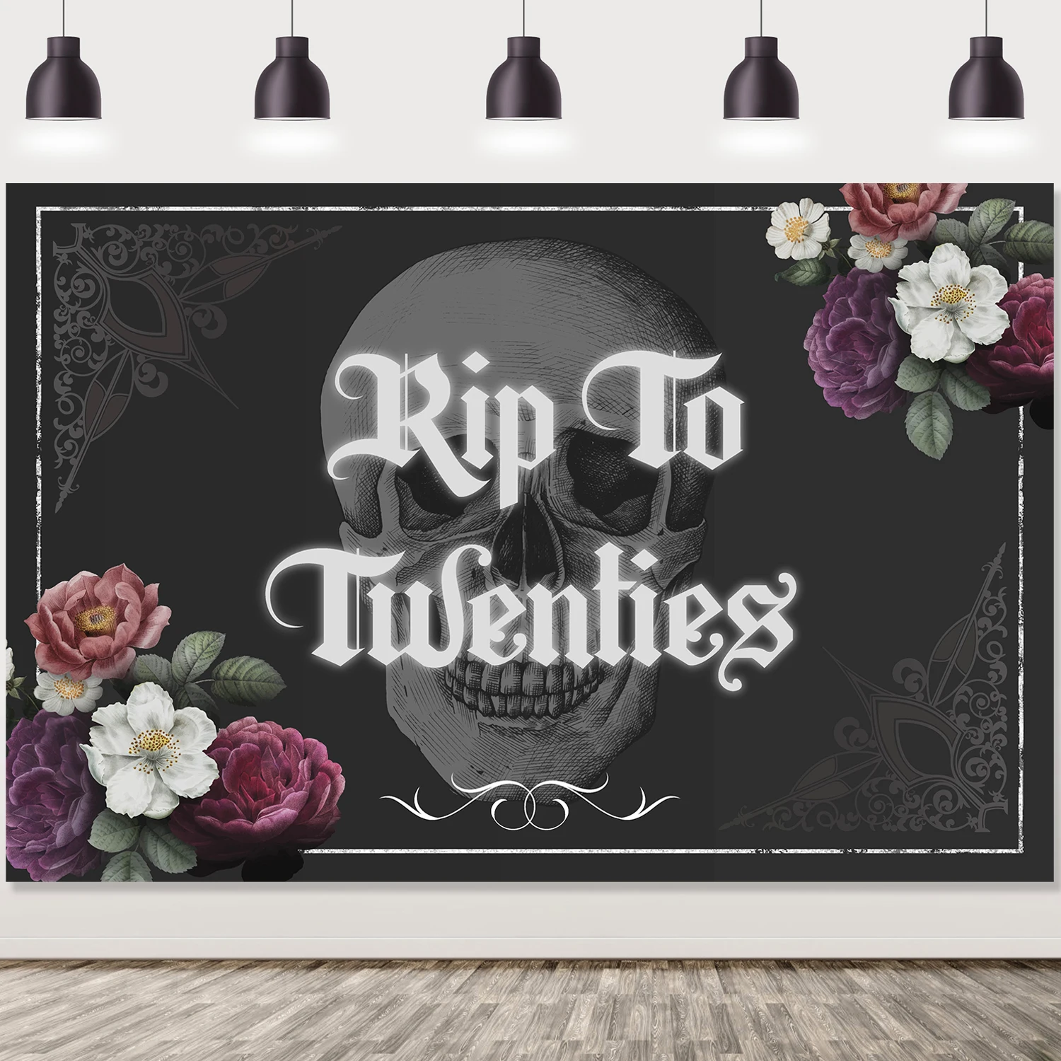 

Backdrop Decor for Youth, Gothic Skull, Coffin, Black Party Background, Photography Supplies, 30th Birthday, RIP to Twenties, 20