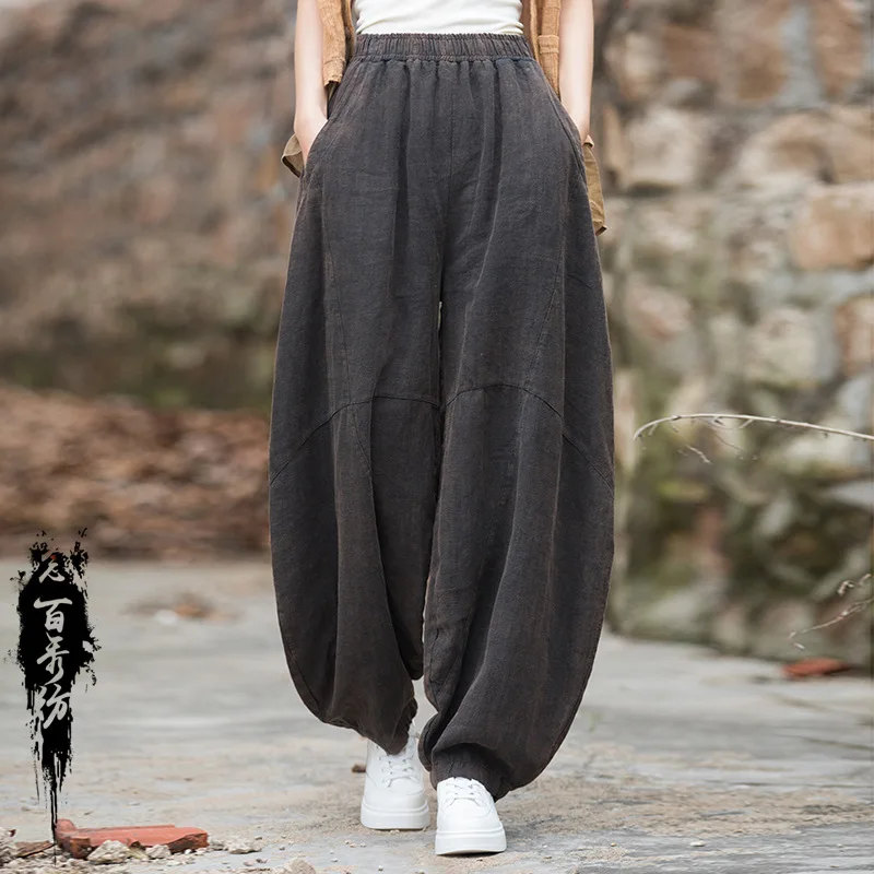 Ramie Sand Fried Old Loose Drooping Bloomers Spring Cotton and Linen Women's Clothing New Meditate Zen Tai Ji Pants Trousers