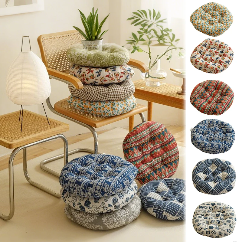 

1PC Rustic Style Coarse Cloth Round Cotton and Linen Seat Cushion Home Circular Cushion Japanese Style Futon Cushion Decoration