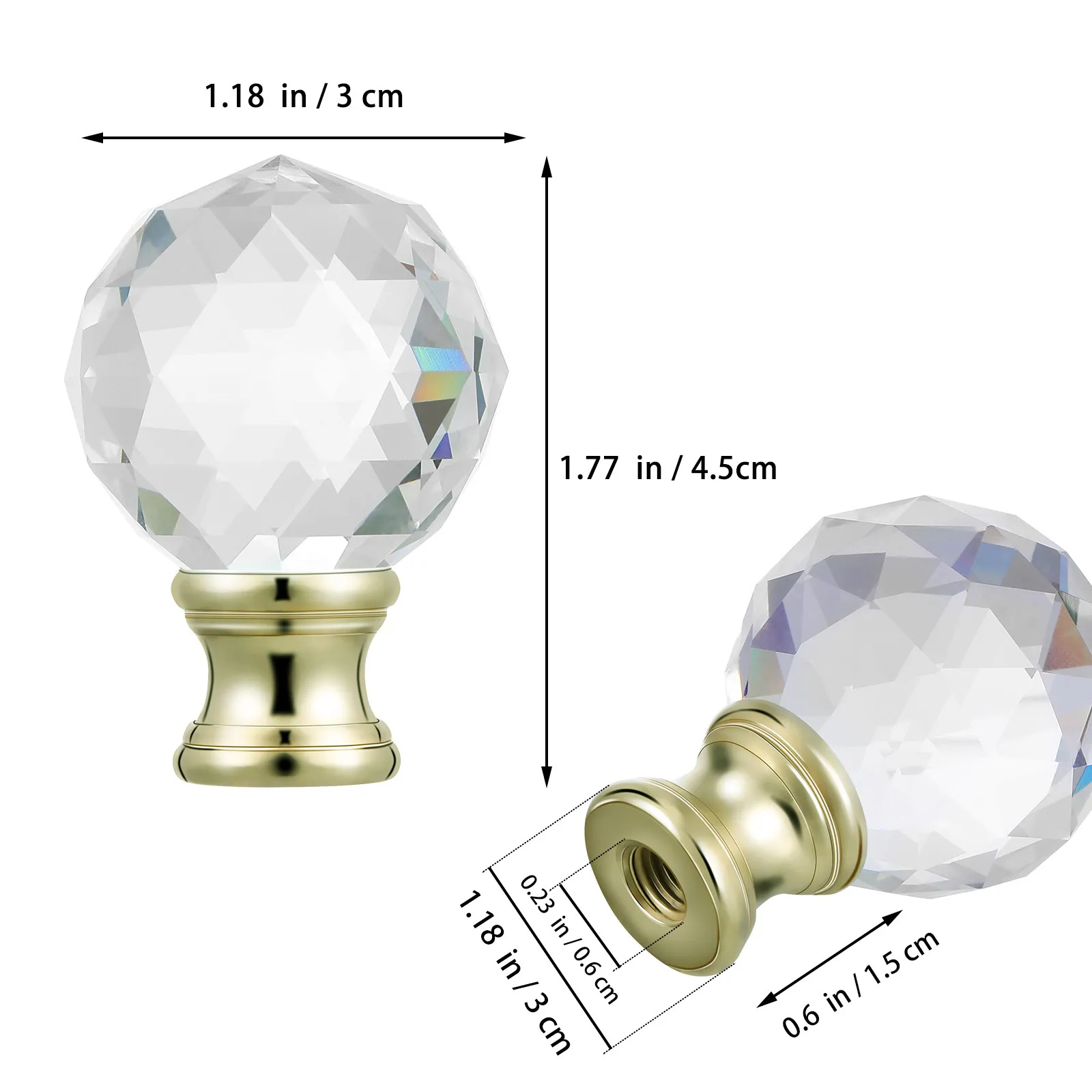 Gold Lamp Finials Set – 2pcs Crystal-Embellished Screw-On Table Lamp Decorative Top Caps