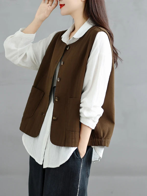 

Спецодежда в стиле ретро, жилет, женский весенне-осенний повседневный свободный многослойный топ на пуговицах, универсальный топ на одной пуговице