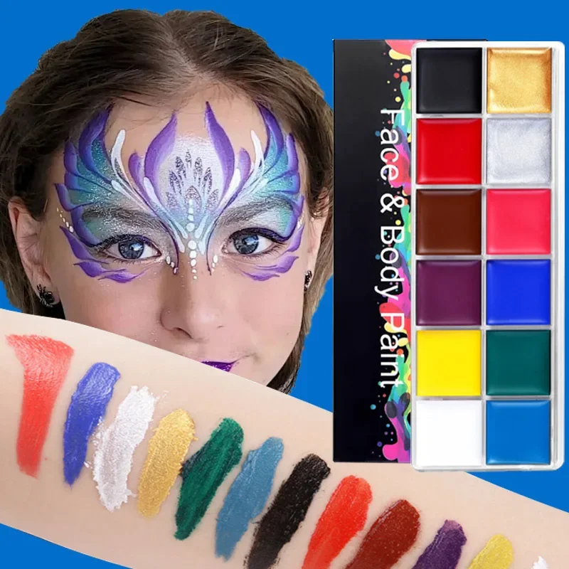 Gesicht Körper Ölfarbe Malerei Halloween Cosplay Party Make-up Pigment Ungiftig Sicher Kinder Flash Tattoo Malerei mit Pinsel Kunst