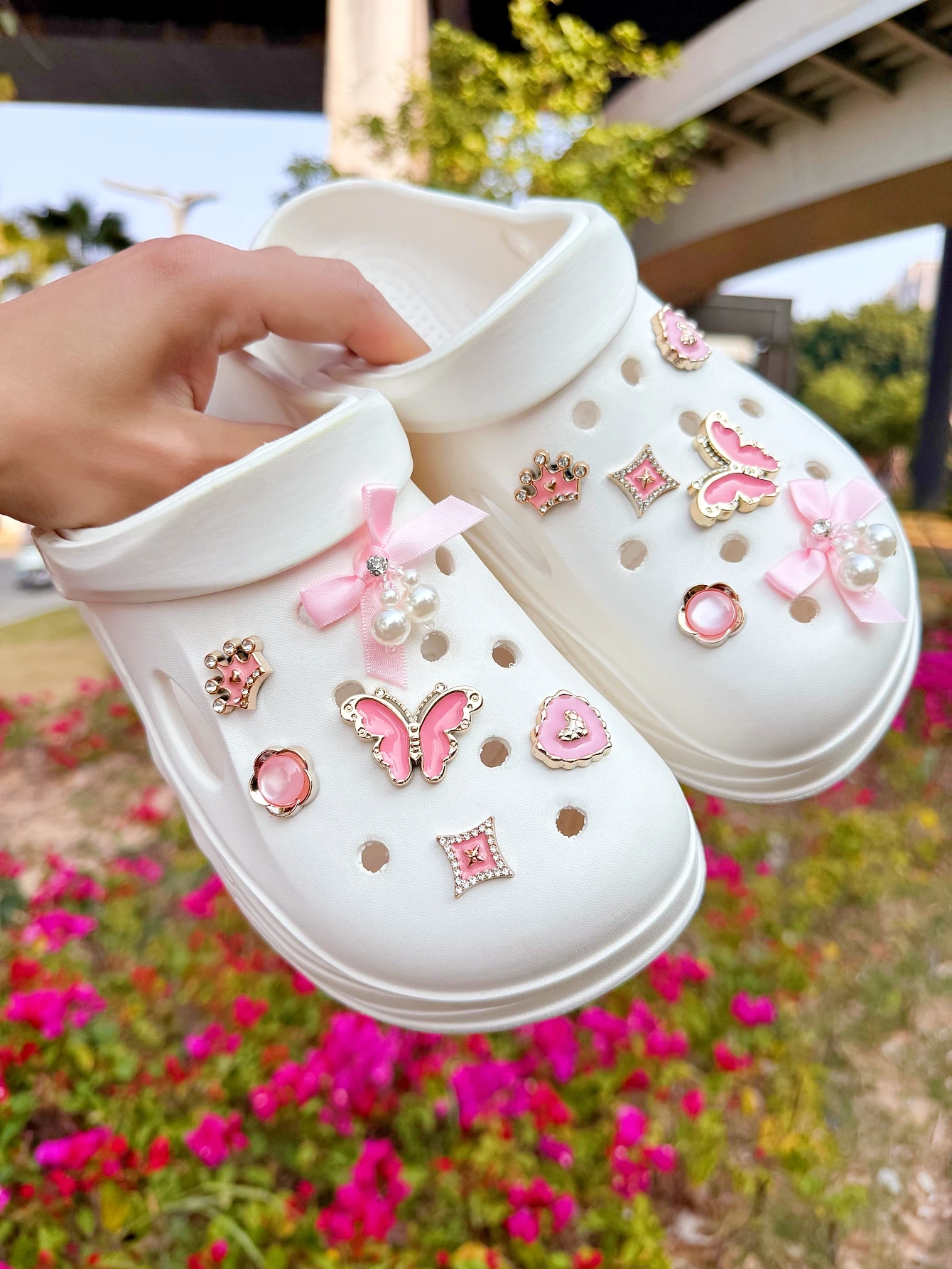 12 Pink bow Shoes for DIY Casual Accessories - Fun and Multi-functional Personalized Footwear Styles