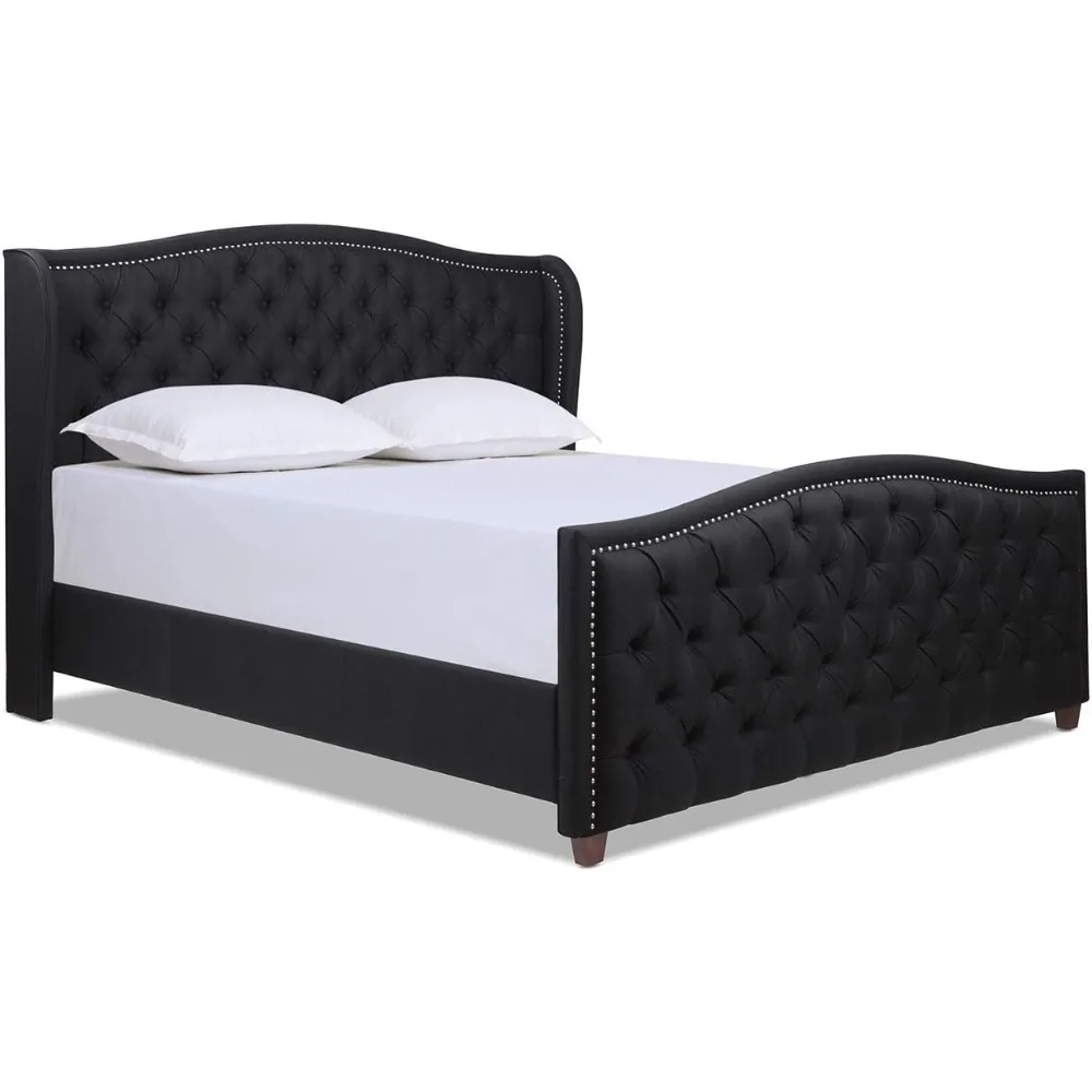 

Marcella Upholstered Shelter Headboard Bed Set, King, Jet Black Woven