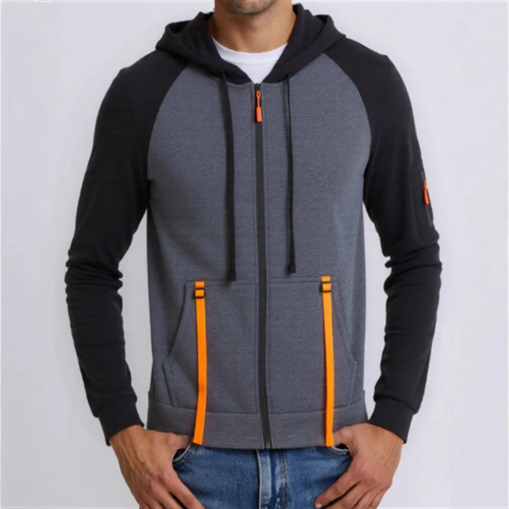 2025 primavera e outono novo estilo simples zíper com capuz casual personalizado moletom masculino solto