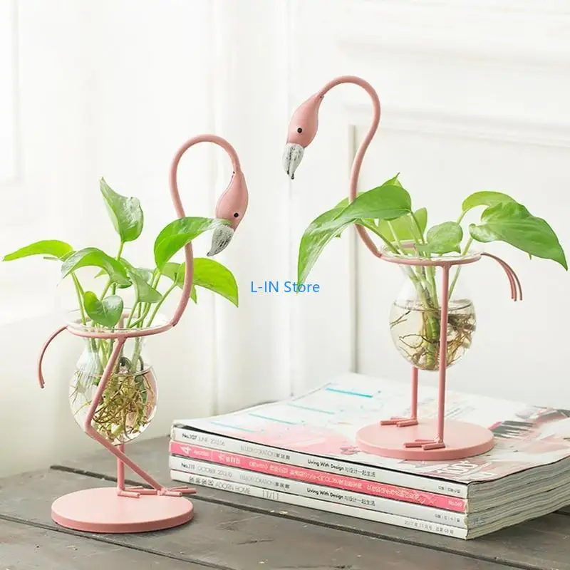 Flamingo شكل الزجاج الزجاجية النباتية أونساي إنساي إنساي زهرة زهرة الزفاف الزفاف hristmas المنزل deessor