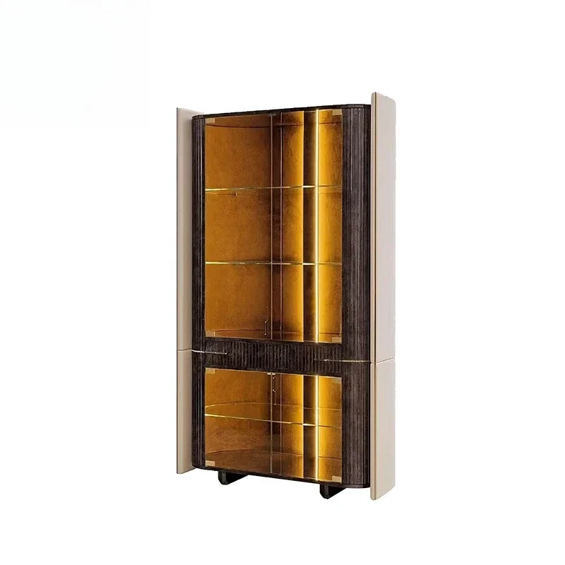 

Light luxury high-end solid wood glass, wine ca binet, luxury home modern designer wall displa y cabinet