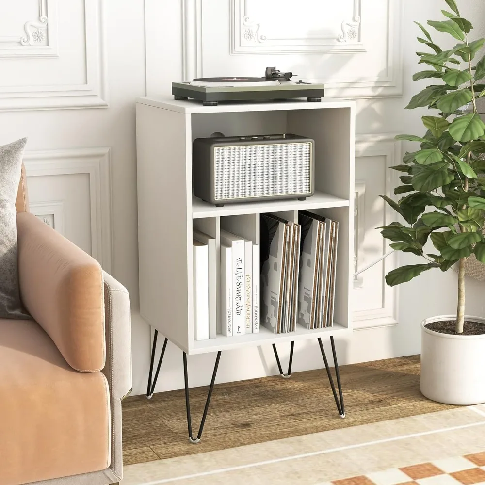 منضدة تخزين وسجلات الفينيل والشحن مع ميزات القرص الدوار والطاولة الجانبية