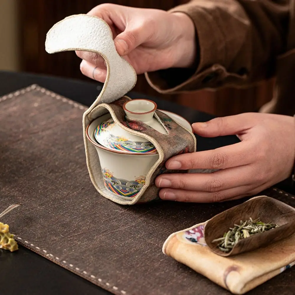 Flower Plush Tea Set Protective Cover Bump-proof Anti-Drop Tea Pot and Cup Holder Chinese Style Tea Accessories Protection