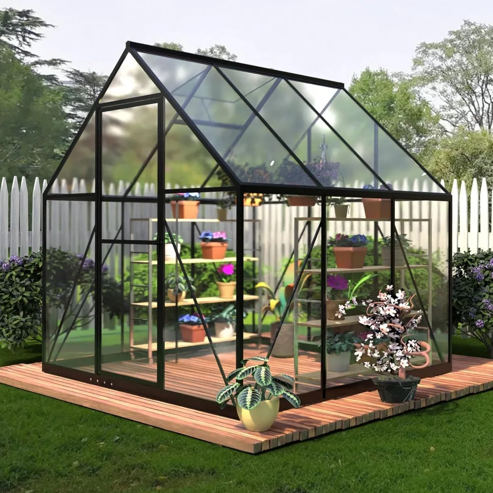 

6 x 6 FT Polycarbonate Greenhouse for Outdoors, Heavy Duty Walk-in Greenhouses with Roof Air Vent, Aluminum Outdoor Green House
