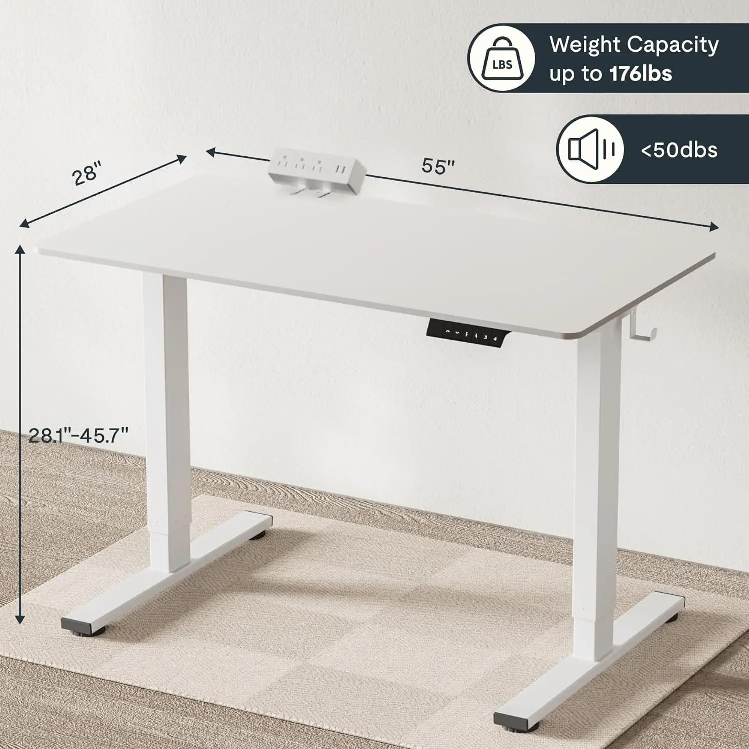 EN2 Large Stand Up Desk 55 x 28'' Whole-Piece Desk Computer Workstation Height Adjustable Standing Desk,Desk Clamp Power Strip