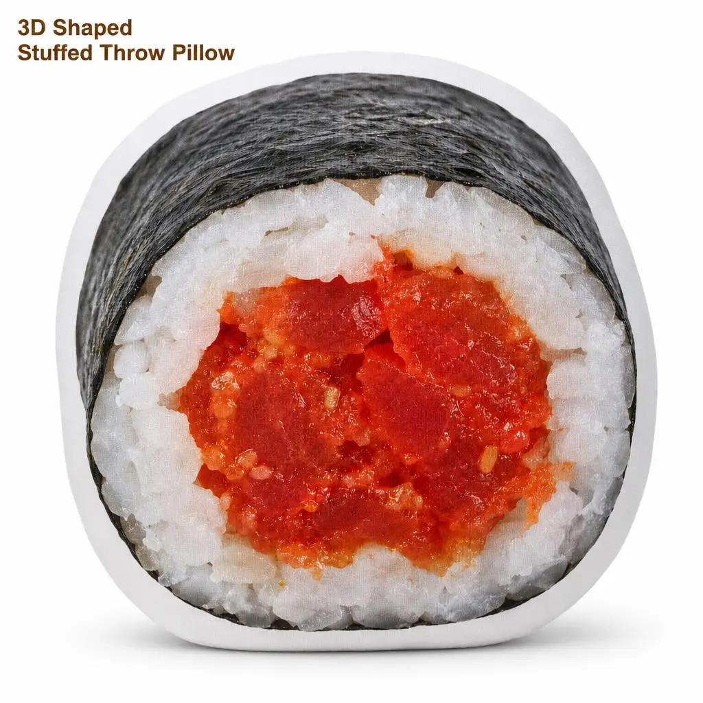 Spicy Tuna Sushi Roll Plush Pillow Cushion Japanese Restaurant Chef Funny Stuffed Throw Pillow Home Decor Gift Sofa Chair Bed