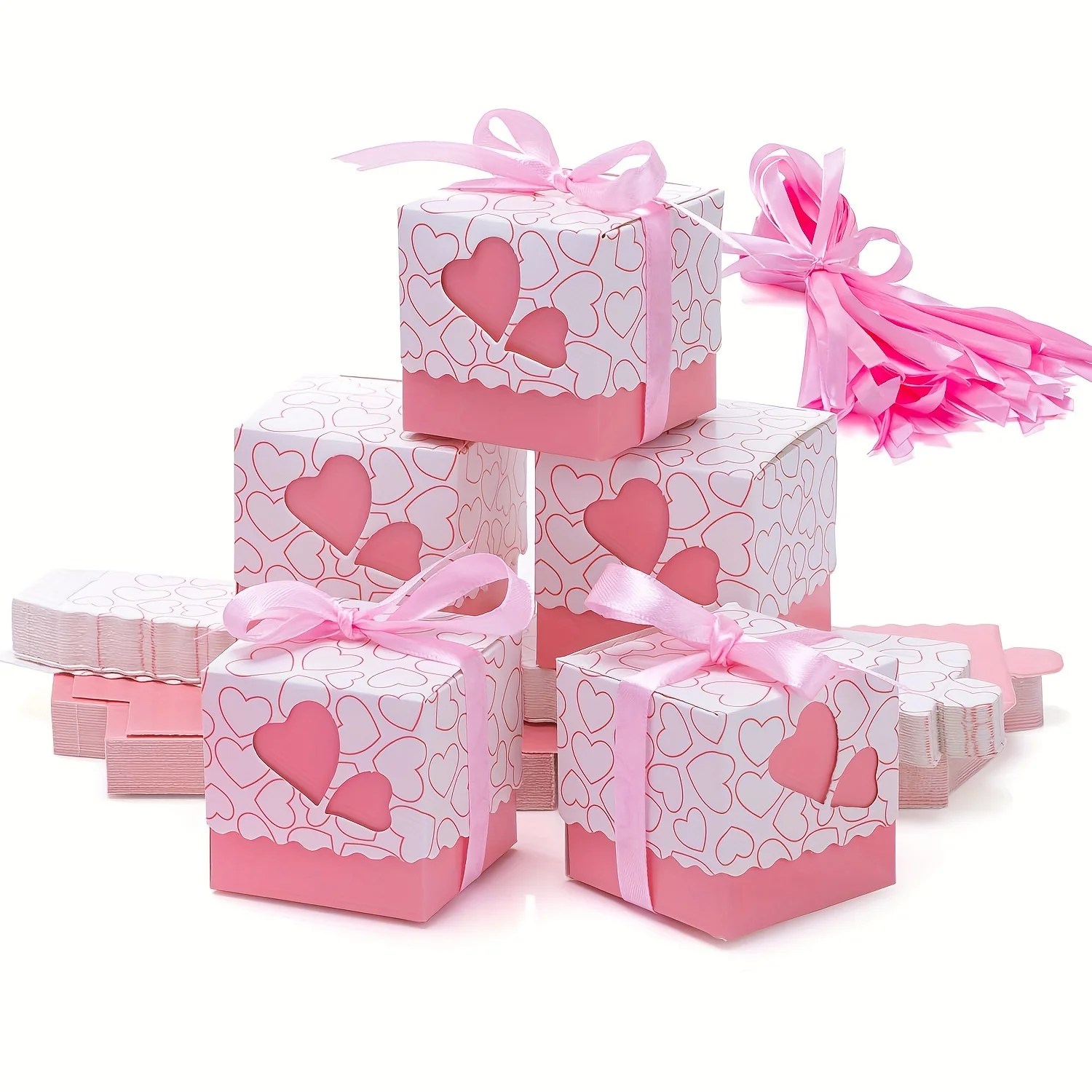 10/30/50Pcs Double Love Heart Candy Gifts Boxes Wedding Favor Gifts Boxes Packaging with Ribbon Wedding Birthday Party Decor view 4