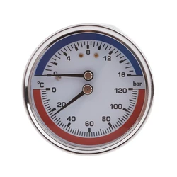 Thermal Pressure Gauge 0-16Bar 0-120℃ Stainless Thermo-manometer Boiler Temperature Pressure Gauge for Floor Heating