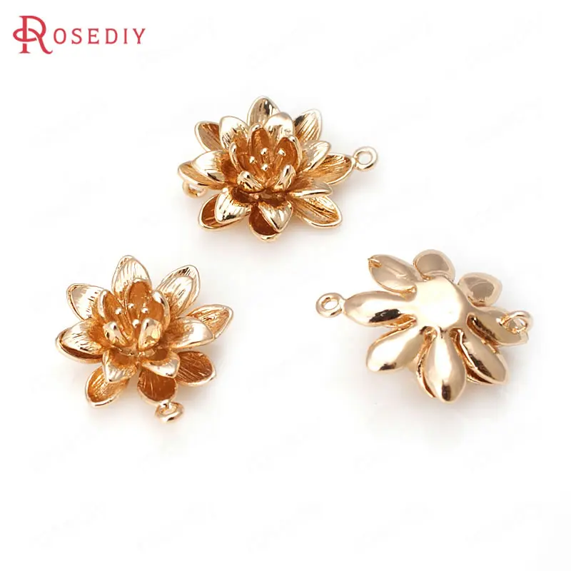 (D223)4 pieces 17x19mm High Quality Champagne Gold Color Plated Brass Flower Lotus Charms Pendants Diy Jewelry Accessories