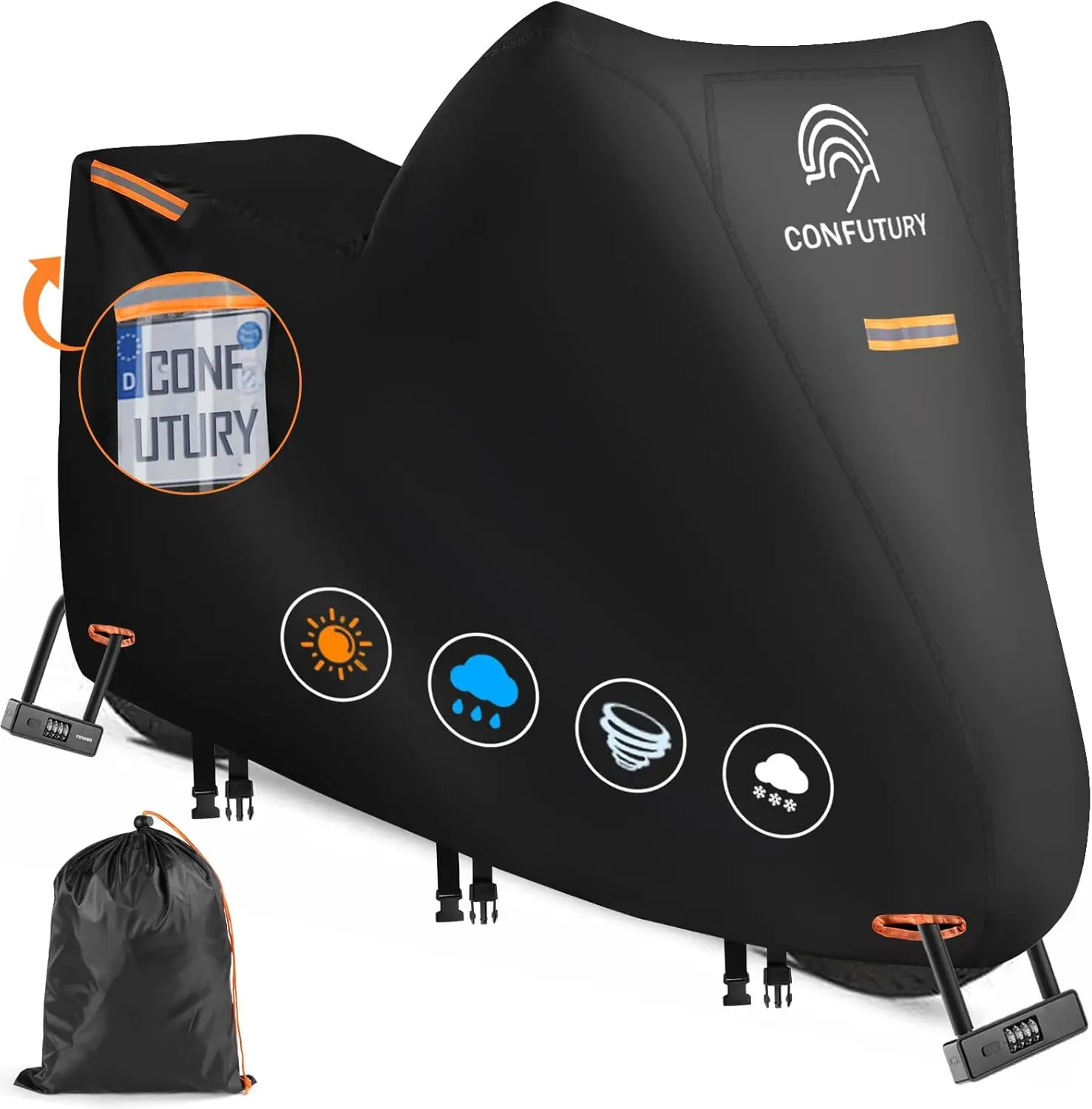 

Водонепроницаемый чехол для мотоцикла с отверстиями для замка и окном для номерного знака, универсальный, для всех сезонов (размер 4XL)