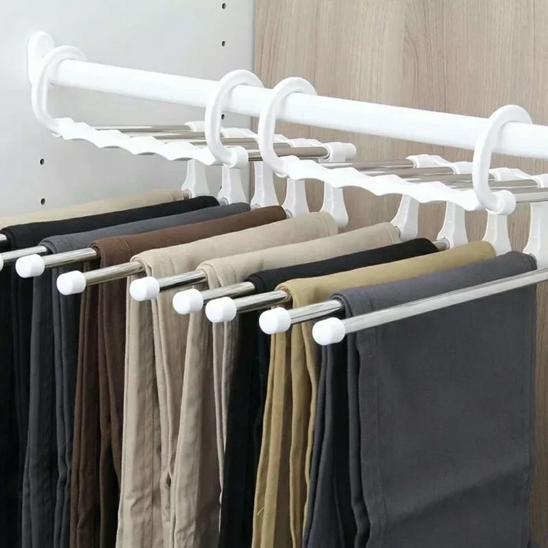 Portapantaloni multifunzionale 5 in 1 Portaoggetti regolabile per cintura per pantaloni Armadio Portaoggetti in acciaio inossidabile Appendiabiti