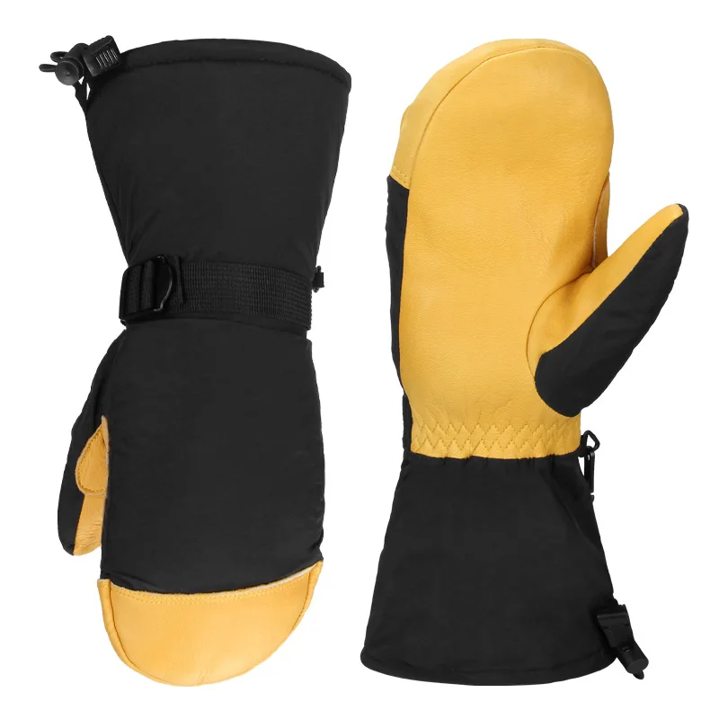 Thermal Leather Ski Gloves Velevt Keep Warm Winter Ski Skateboard Gloves Full Finger Windproof Climbing Riding Running Gloves