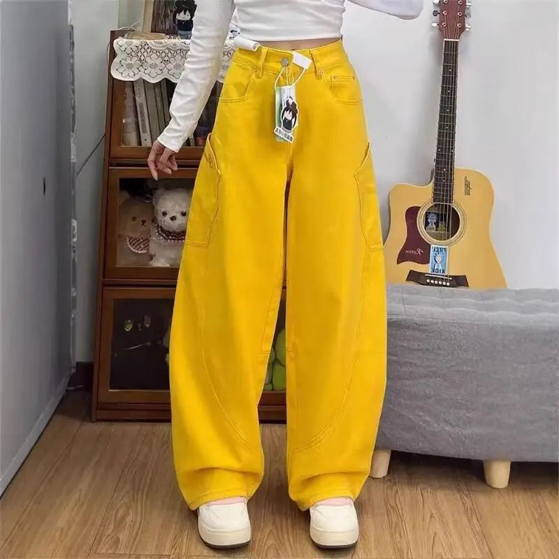 Spring Autumn New Women Clothing Design Embroidered Wide Leg Curved Knife Jeans Fashion Versatile High Waist Loose Casual Jeans