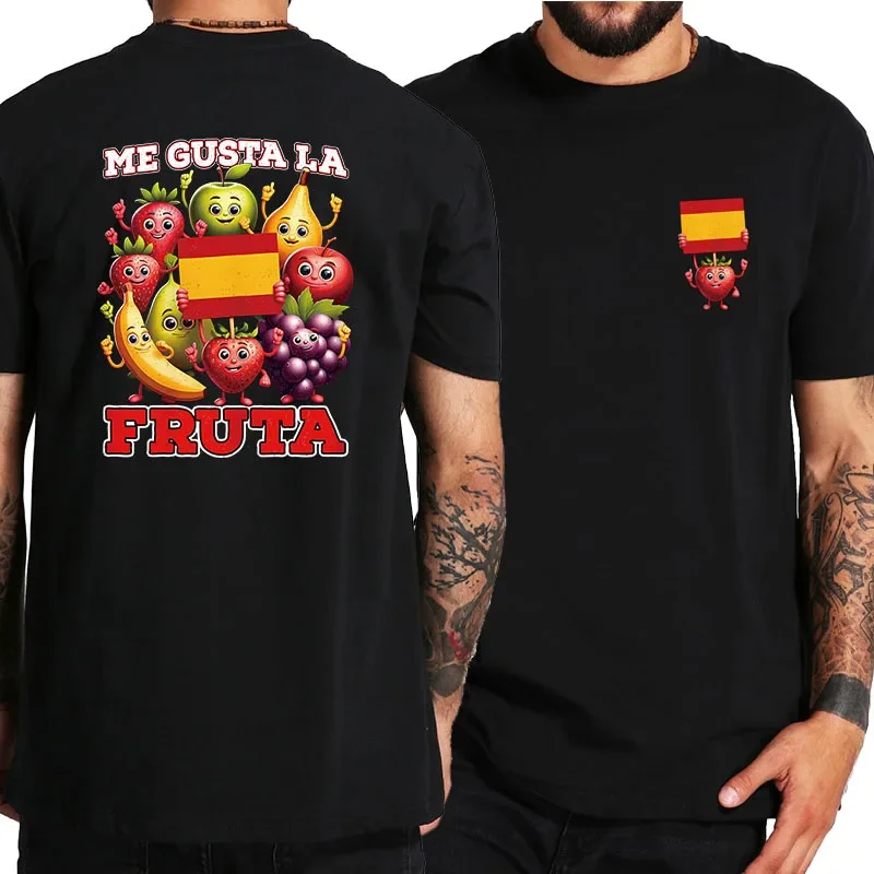 Retro Me Gusta La Fruta T Shirt Spanish I Like Fruit Puns Double Print Camiseta 100% Cotton Soft Unisex O-neck T-shirts EU Size