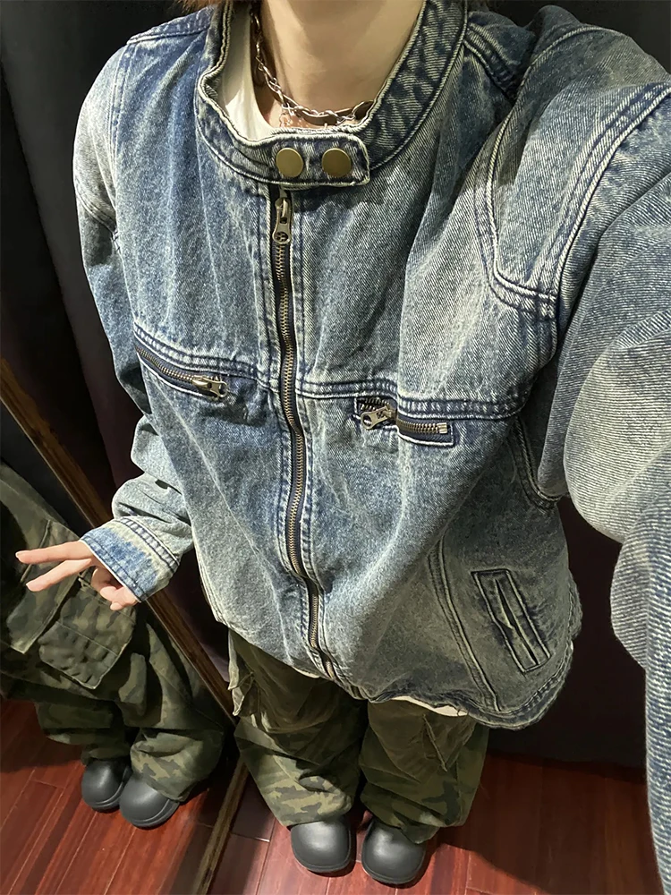 

American Sle oulder Padded ort Denim Jaet for Men Haome Nas Spring Autumn Cleanfit Trendy Jeans Coat Jaet