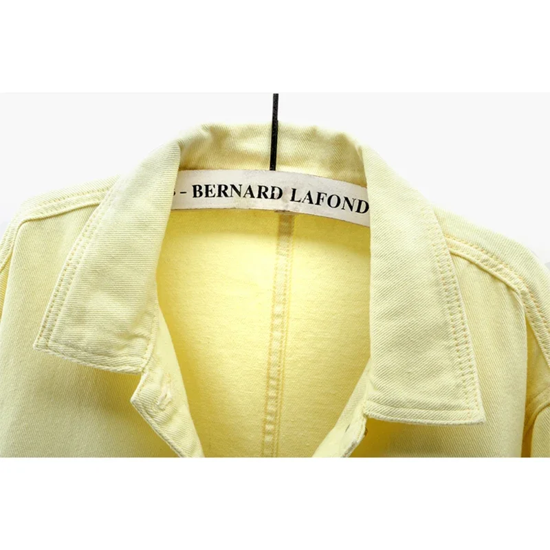 

Spring Autumn Flower Embroidery Yellow Denim Jacket Women Cowboy Outwear Streetwear Fashion Slim Short Jeans Jacket Coat Female