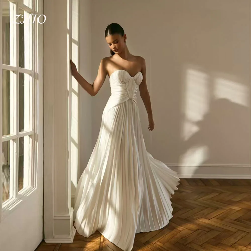 ZHIO فستان زفاف كلاسيكي مطوي على شكل قلب سويب تراين عاجي ساتان على شكل حرف a فستان زفاف نسائي مخصص أنيق فيستدو دي نوفيا #1