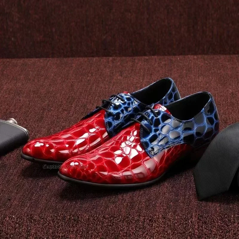 

Mixed Color Crocodile Dragon Print Men Shoes Fashionable Lace Up Men Dress Shoes Handmade Runway Novel Low Top Men Casual Shoes
