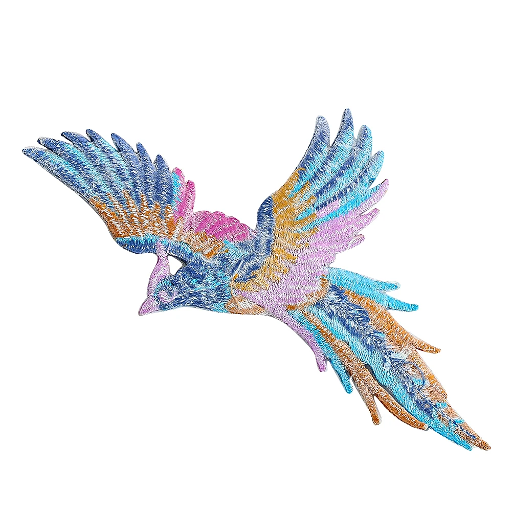 1PC Phoenix Bird Embroidered Patches Applique Iron on Clothes Lucky Auspicious Flying Bird Cloth Sticker Garment Sewing Supplies