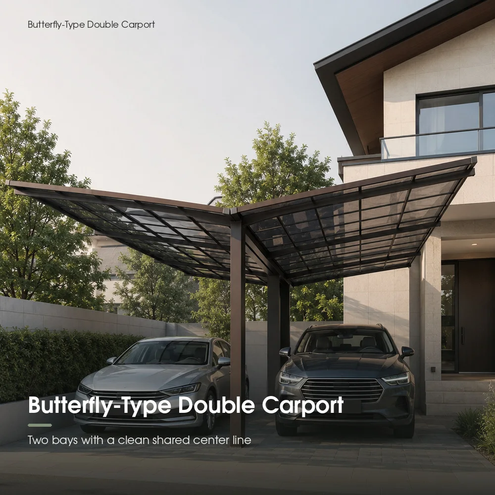 Custom Aluminum Double‑Deck Carport, Modern Waterproof Snowproof Shelter, Easy To Install For Dual‑Car Residential Parking