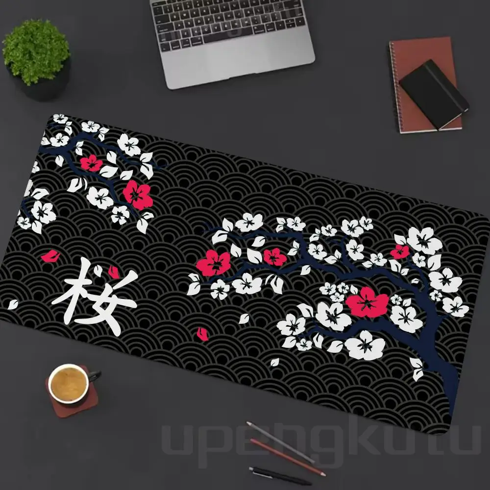 

Коврик для мыши Sakura, большой геймерский коврик для мыши, фиолетовый коврик для клавиатуры Cherry Blossom, XXXL коврик для мыши, аксессуары для ПК, резиновый настольный коврик 90x40