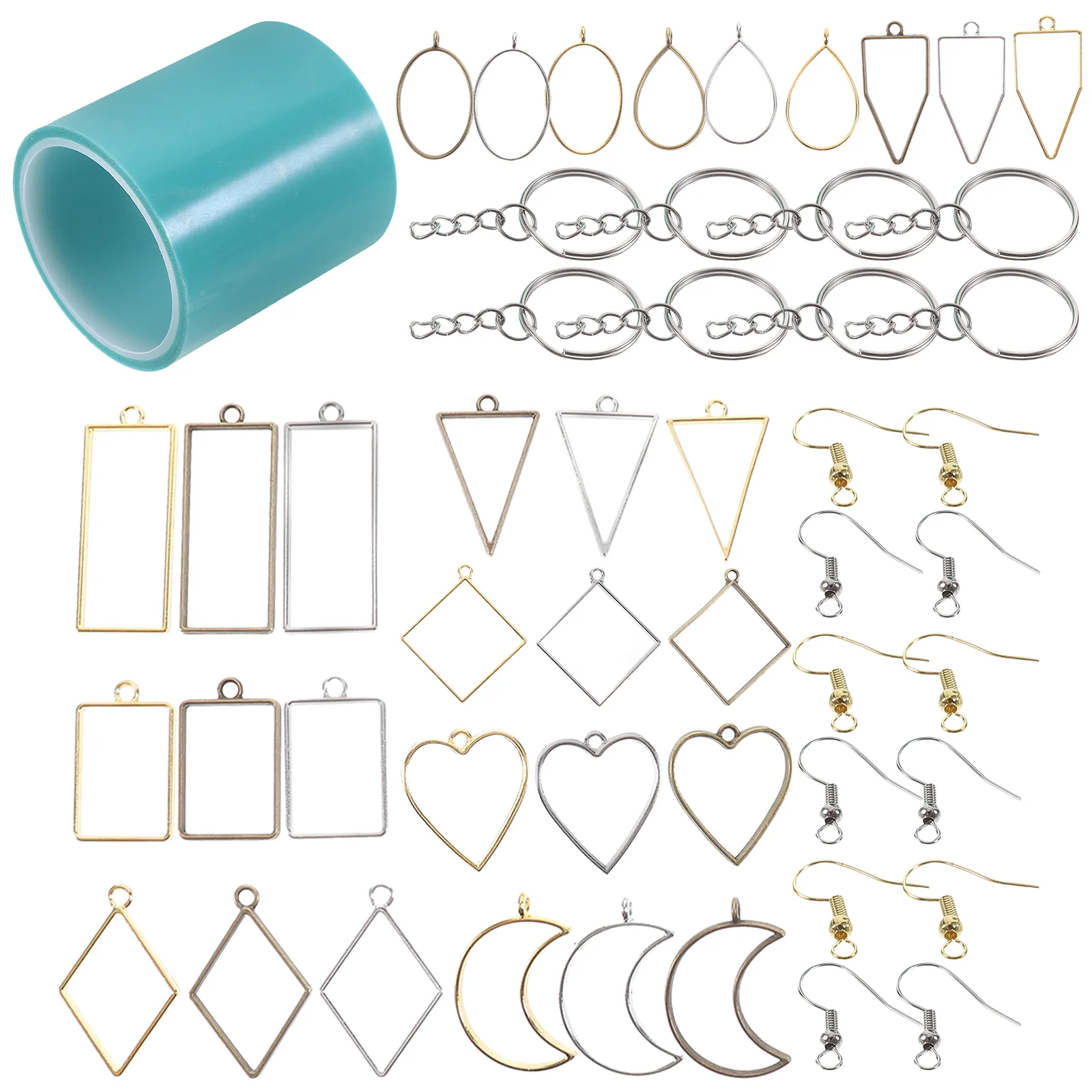 

55 Pcs Metal Frame Tape Bezels for Jewelry Making Bracelet Pendant Kit Hollow Resin