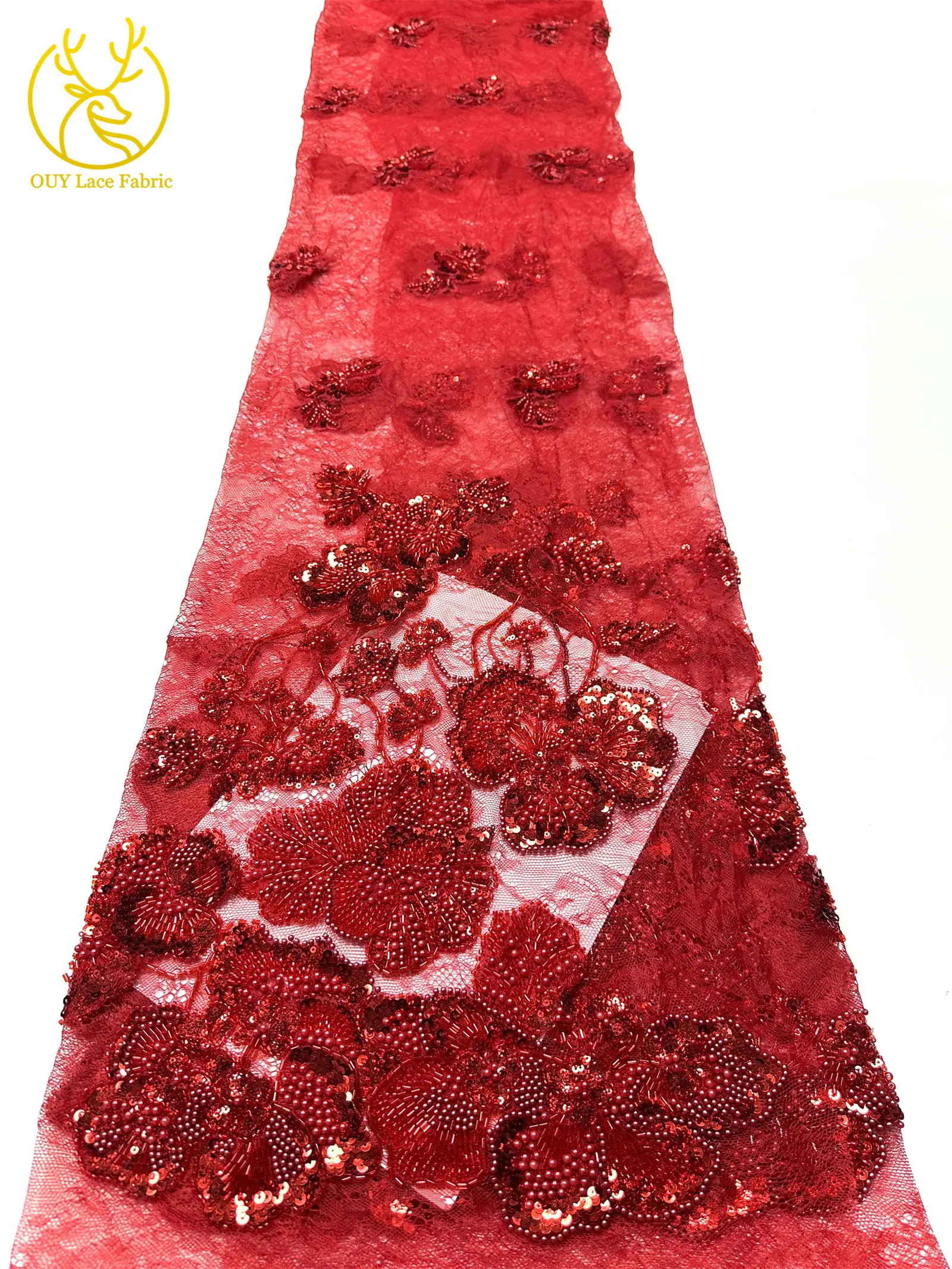Afrikanischer Perlen-Spitzenstoff, 5 Yards luxuriöser nigerianischer französischer Pailletten-Spitzenstoff, ideal zum Nähen von Damen-Partykleidern – Detail 19