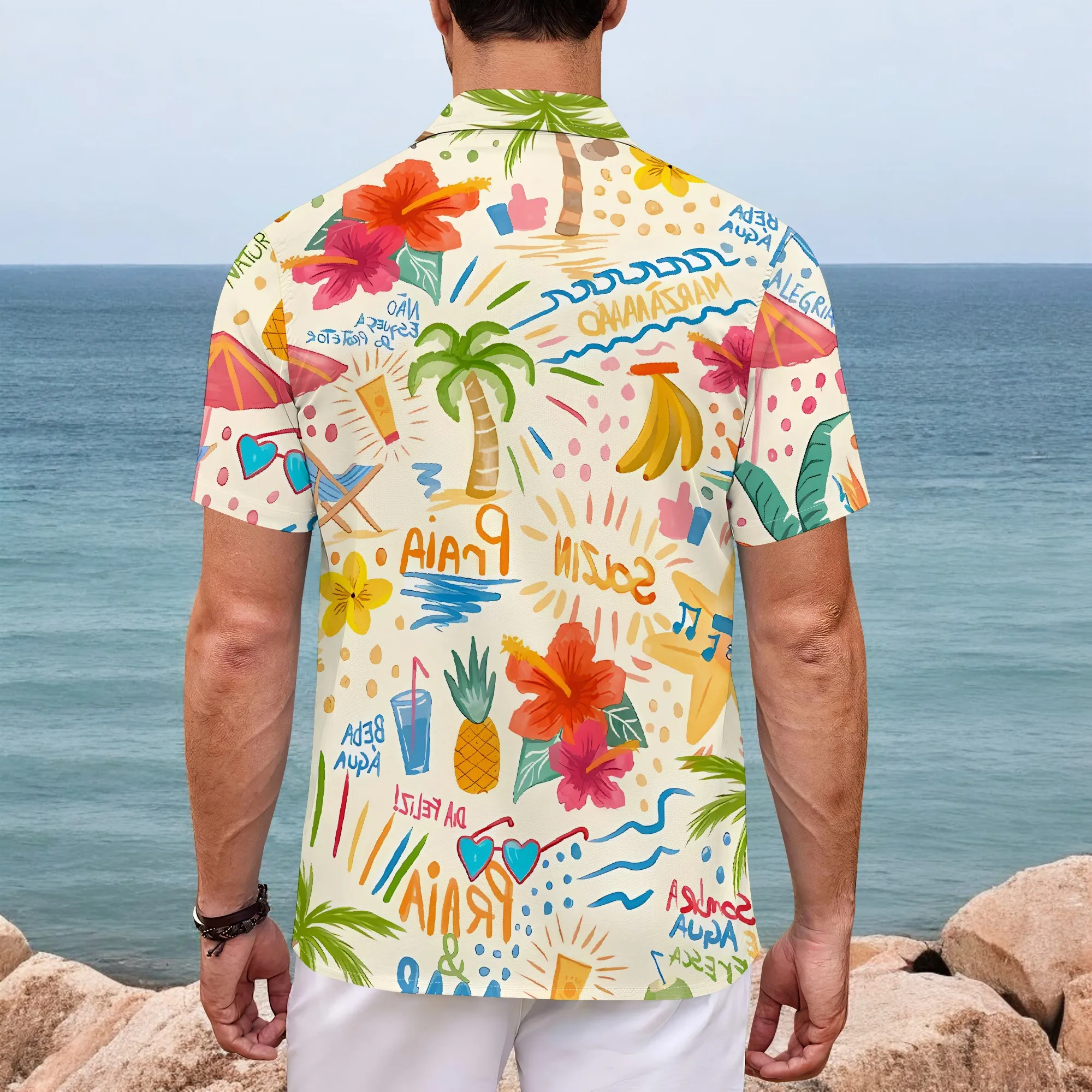 YEAE Tropical Doodle Print Shirt for Men Summer Casual Short Sleeve Top
