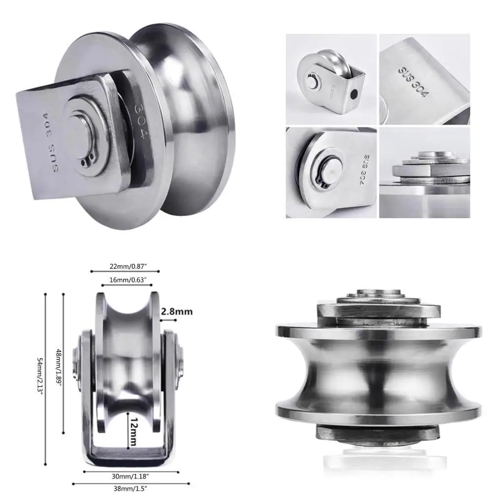 652F Durable Pulley Smooth Rolling U Wheel Pulley 54mm Installation Height