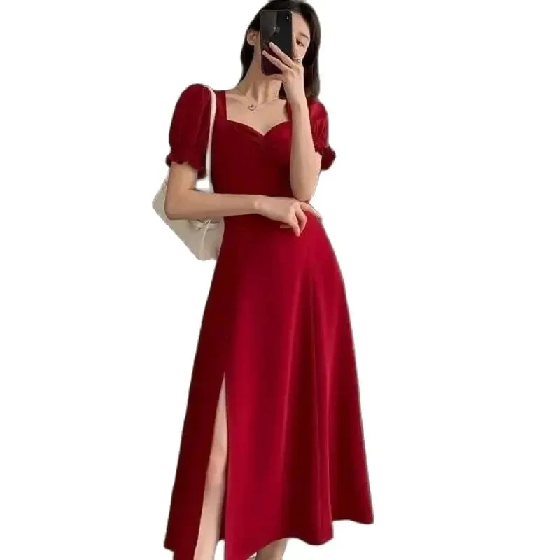 

Fashion Dresses For Women 2024 Summer French Vintage Celebrity Dress Women's Irregular Off-The-Shoulder Style Buttock Dress