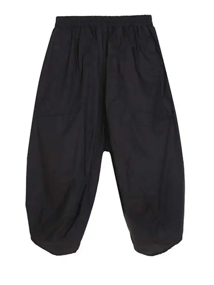 ยืดหยุ่นสูงเอวสีดําสบายๆ Harem กางเกงใหม่หลวม Fit กางเกงผู้หญิงแฟชั่นฤดูใบไม้ผลิฤดูใบไม้ร่วง