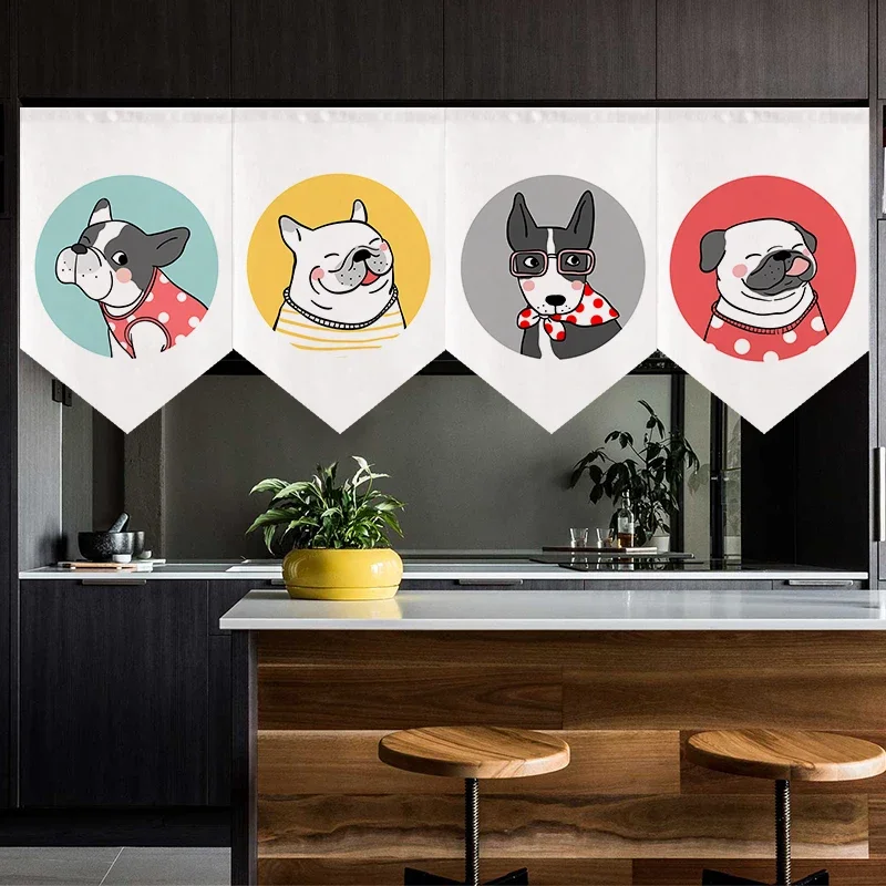 Cartoon Dog Kitchen Triangle Flag Curtain Japanese Restaurant Blocking Short Curtain Household Decorative Short Curtain