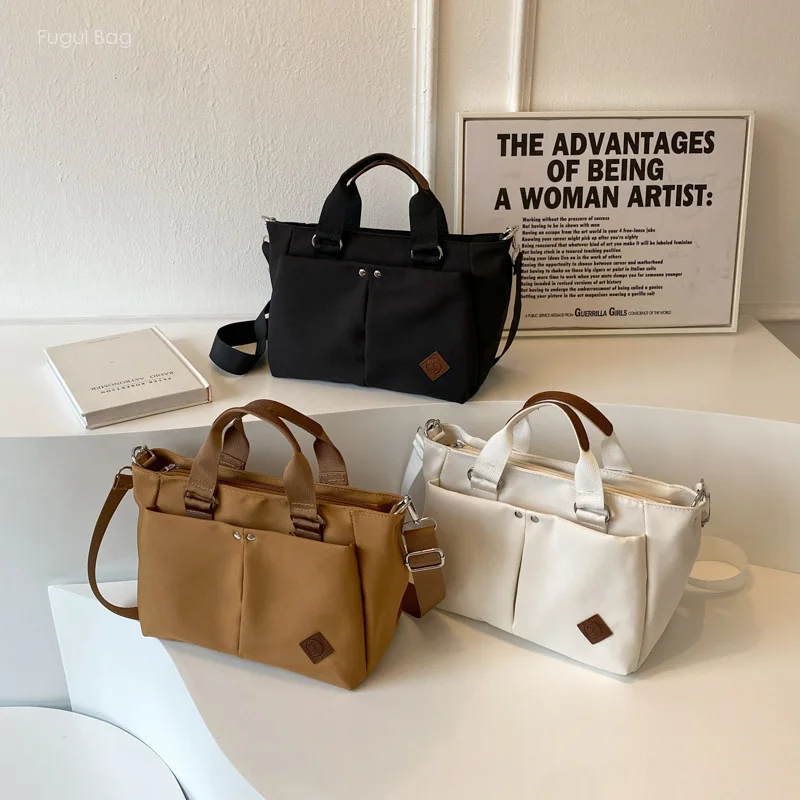 Unisex Handbag Single Shoulder Tote Bag Casual and Simple Canvas Large Capacity New Versatile for Class and Commuting